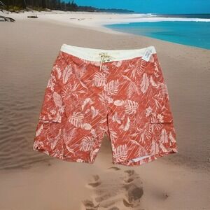 Catalina Men's Tropical‎ Floral Swim Trunks Mesh Lined Elastic Waist Large